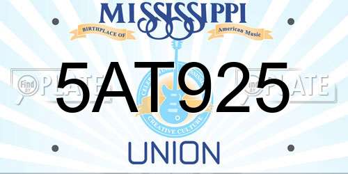 5AT925 Mississippi License Plate