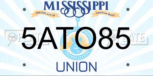 5ATO85 Mississippi License Plate