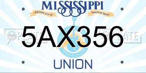 5AX356 Mississippi License Plate