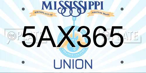 5AX365 Mississippi License Plate