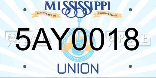 5AY0018 Mississippi License Plate