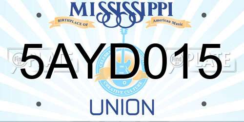 5AYD015 Mississippi License Plate