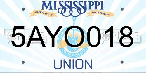 5AYO018 Mississippi License Plate