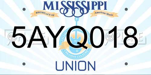 5AYQ018 Mississippi License Plate