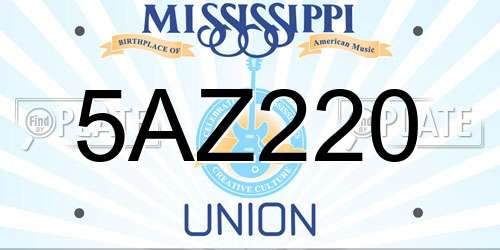 5AZ220 Mississippi License Plate