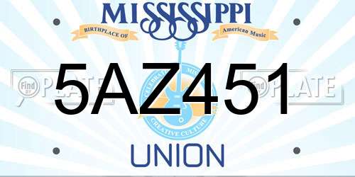 5AZ451 Mississippi License Plate