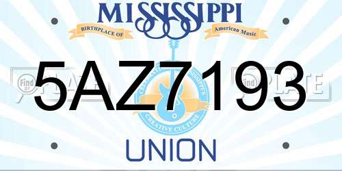 5AZ7193 Mississippi License Plate