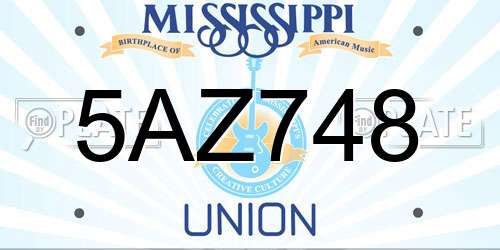 5AZ748 Mississippi License Plate