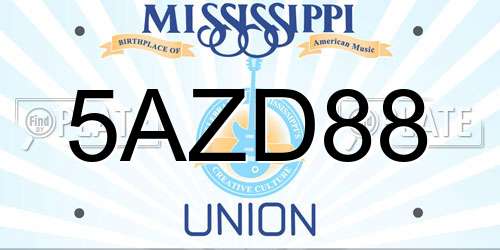 5AZD88 Mississippi License Plate
