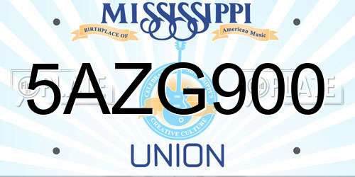 5AZG900 Mississippi License Plate