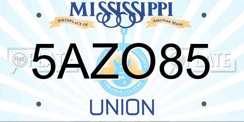 5AZO85 Mississippi License Plate