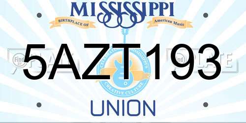 5AZT193 Mississippi License Plate