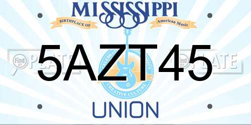 5AZT45 Mississippi License Plate