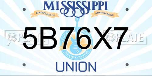 5B76X7 Mississippi License Plate
