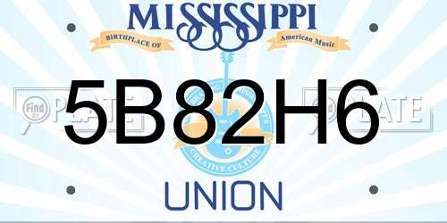 5B82H6 Mississippi License Plate