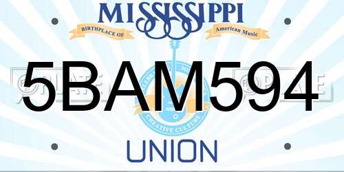 5BAM594 Mississippi License Plate