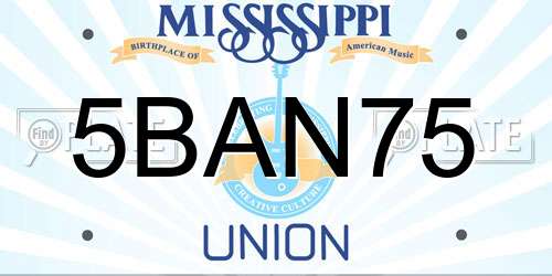 5BAN75 Mississippi License Plate