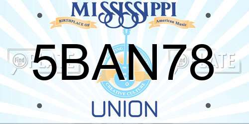 5BAN78 Mississippi License Plate