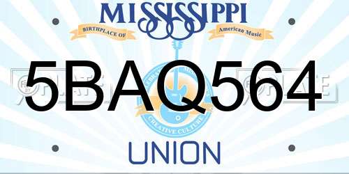 5BAQ564 Mississippi License Plate