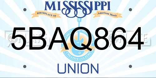 5BAQ864 Mississippi License Plate