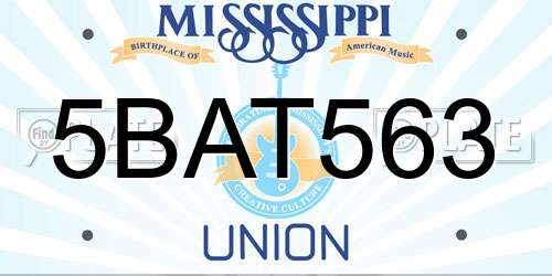 5BAT563 Mississippi License Plate