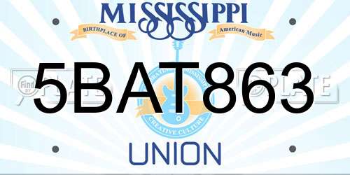 5BAT863 Mississippi License Plate