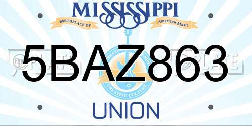 5BAZ863 Mississippi License Plate
