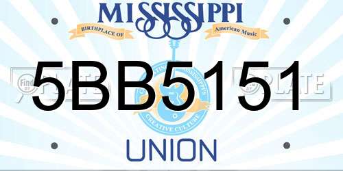 5BB5151 Mississippi License Plate