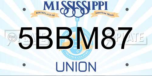 5BBM87 Mississippi License Plate