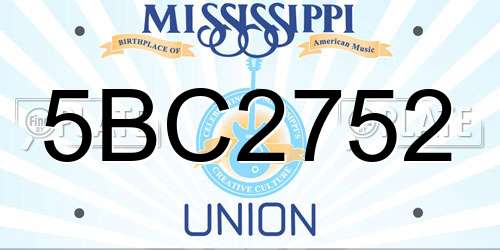 5BC2752 Mississippi License Plate