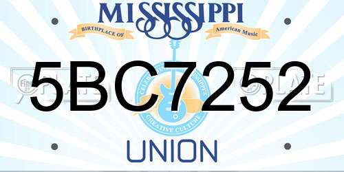 5BC7252 Mississippi License Plate