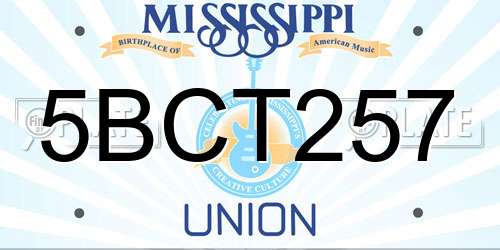 5BCT257 Mississippi License Plate