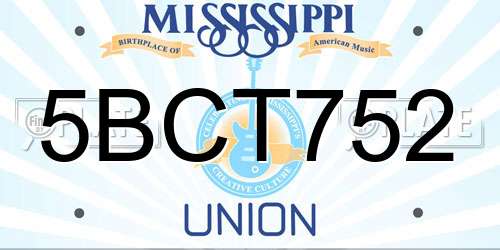 5BCT752 Mississippi License Plate