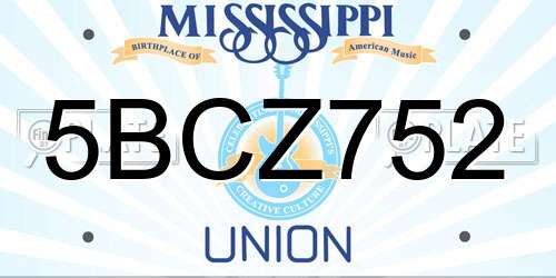 5BCZ752 Mississippi License Plate