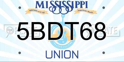 5BDT68 Mississippi License Plate