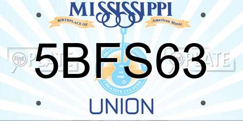 5BFS63 Mississippi License Plate