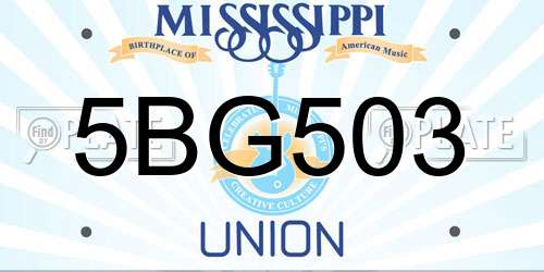 5BG503 Mississippi License Plate