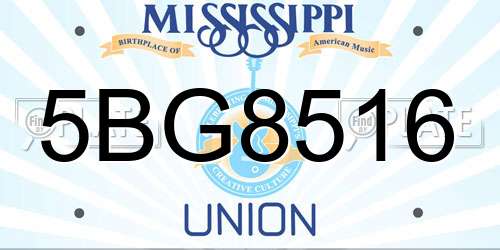 5BG8516 Mississippi License Plate