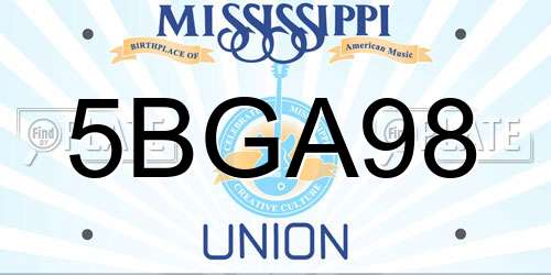 5BGA98 Mississippi License Plate