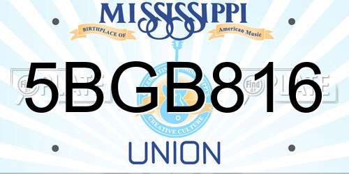 5BGB816 Mississippi License Plate