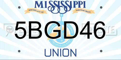 5BGD46 Mississippi License Plate