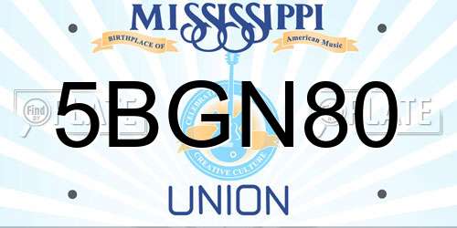 5BGN80 Mississippi License Plate