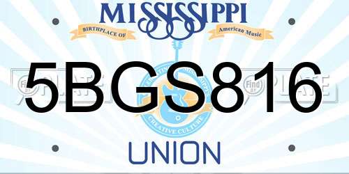 5BGS816 Mississippi License Plate