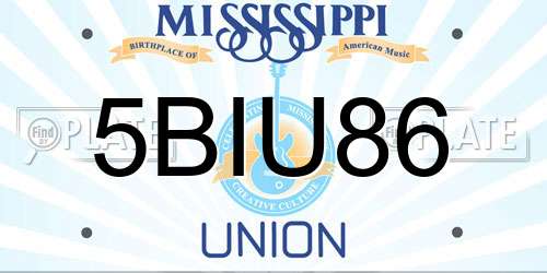 5BIU86 Mississippi License Plate