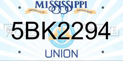 5BK2294 Mississippi License Plate
