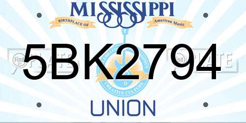 5BK2794 Mississippi License Plate