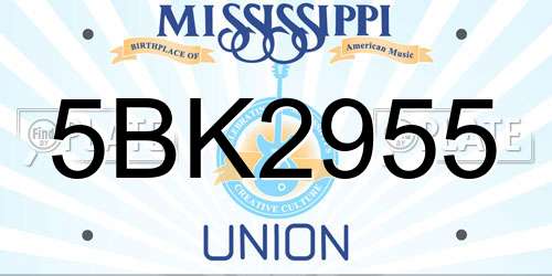 5BK2955 Mississippi License Plate