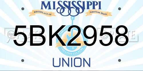 5BK2958 Mississippi License Plate