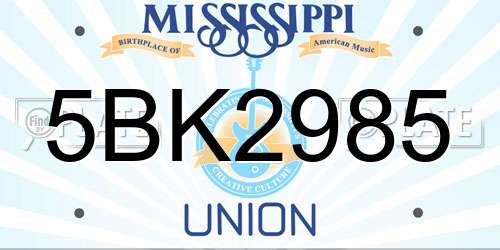 5BK2985 Mississippi License Plate