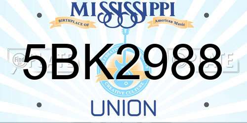 5BK2988 Mississippi License Plate